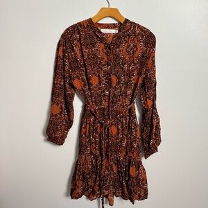 Bishop + Young fall rust orange dress with braided belt medium cotton